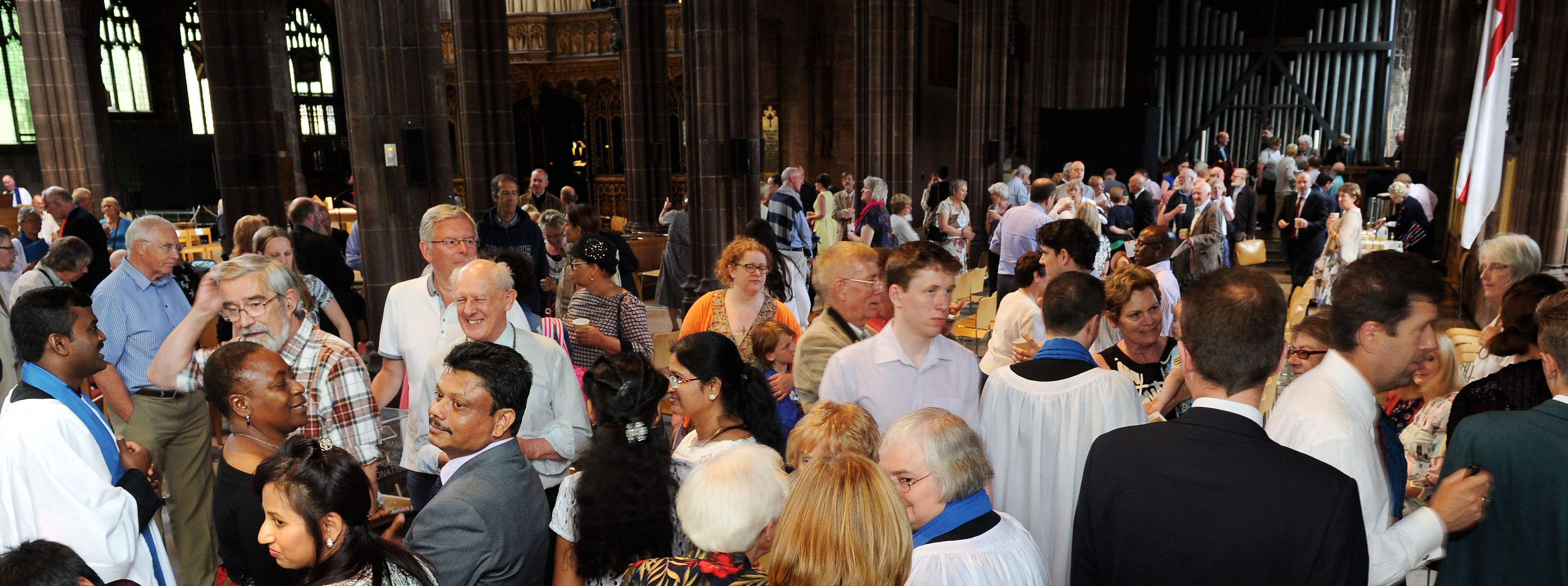 Diverse group of people in the cathedral